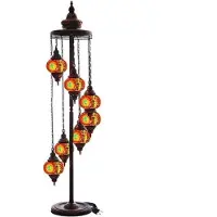 Halay Lampadaire turc fait main avec 7 boules en verre mosaïque rouge – lampadaire oriental pour un éclairage d'ambiance