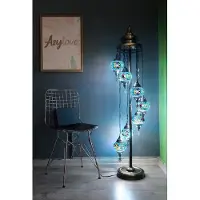 Halay Lampadaire turc fait main avec 7 boules de verre colorées – lampadaire oriental en mosaïque bleu