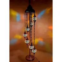 Halay Lampadaire turc fait main avec 7 boules de verre mosaïquées colorées – Lampe de sol orientale pour une lumière d'ambiance