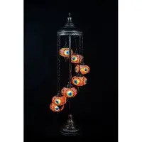 Halay Lampadaire turc fait main avec 7 boules de verre mosaïquées colorées – Lampe de sol orientale pour un éclairage d'ambiance