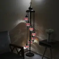 Halay Lampadaire turc fait main avec 7 boules de verre colorées – lampadaire oriental en mosaïque pour une lumière chaleureuse