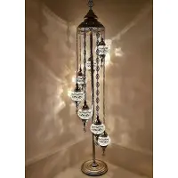 Halay Lampadaire turc fait main 7 boules de verre colorées - Lampadaire oriental 160 cm de haut