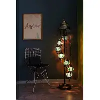 Halay Lampadaire turc fait main avec 7 boules de verre colorées – lampe mosaïque orientale verte