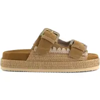 Mou pour femme. MU.SW451014A Sandales à deux boucles en raphia marron (37), 3 à 5 cm, Cuir, Aucun, Casuel