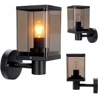 Xudo Applique murale extérieure E27 IP44 Noir Verre fumé, Applique murale extérieure, Éclairage de jardin Lampe de façade