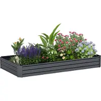 Outsunny Jardinière extérieure, carré potager de jardin rectangulaire, avec bordure de sécurité et fond ouvert, pour fleurs, herbes, 240 x 120 x 30 cm, gris foncé