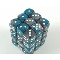 Chessex Blocs de dés Gemini 12mm d6 avec points (36 dés) - Acier-Teal avec blanc