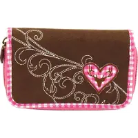 Friedrich23 Portefeuille femme Bavaria, velours brun, avec coton à carreaux
