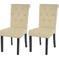 Mendler 2x chaise de salle à manger Chesterfield II, fauteuil avec rivets, similicuir crème, pieds foncés