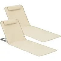 En.casa Tapis de plage 'Donostia' set de 2 pièces cadre acier pliable 143 x 48 cm Beige
