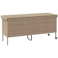vidaXL Coffre de jardin à roulettes beige 160x55x75 cm Poly rotin