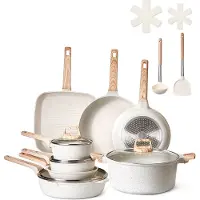 Vevor Set d'ustensiles de cuisine à induction (19 pièces), poêles anti-adhésives pour rôtir, préparer des sauces et cuisiner dans les cuisines de camping-cars (blanc)