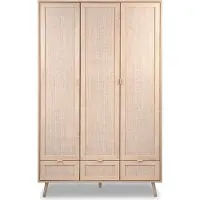 CALICOSY - Armoire 3 Portes 3 Tiroirs et 2 Penderies L120 cm - Impression Rotin - BALI