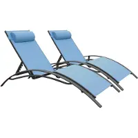 Happy Garden Lot De 2 Transats Galapagos En Textilène Bleu Gris - Aluminium Gris Anthracite