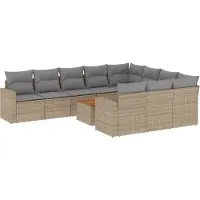 vidaXL Salon de jardin et coussins 11 pcs mélange beige résine tressée