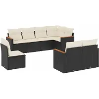 vidaXL Ensemble de jardin canapé 8 pièces avec coussins noir poly rotin