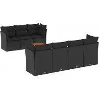 vidaXL Ensemble de jardin canapé 8 pièces avec coussins noir poly rotin