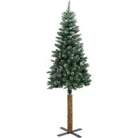 vidaXL Sapin de Noël mince bois véritable et neige blanche vert 180 cm