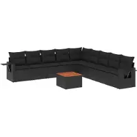 vidaXL Ensemble de 10 canapés de jardin avec coussins noir poly rotin