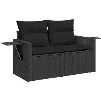 vidaXL Ensemble de salon de jardin 4 pièces avec coussins noir poly rotin