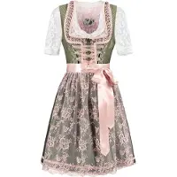 Haus Huberts Dirndl vert rose avec tablier en dentelle rose, taille : 46