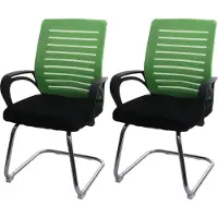 Mendler Lot de 2 chaises de conférence HWC-K51 piétement luge, charge max. 150 kg tissu/textile vert