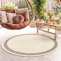 FRAAI Tapis d'extérieur rond en jute - Nomad Edge Crème | Ø 120 cm | Rond | Tissage plat
