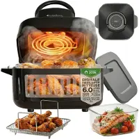 TurboTronic friteuse à air en verre 6 l – AFG6 – airfryer 1600 W, numérique, 7 programmes, écran tactile, 50–180 °C, four à air chaud, sans BPA Noir