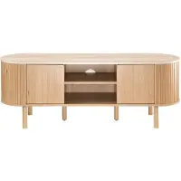 CALICOSY - Meuble TV 2 portes avec plateau effet travertin L140 cm - HELIOS