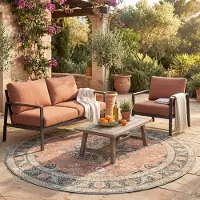 FRAAI Tapis d'intérieur et d'extérieur rond - kairo Medallion terra/Bleu Foncé | Ø 120 cm | Rond | Tissage plat