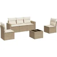 vidaXL Ensemble de salon de jardin 6 pièces avec coussins Beige Poly Rattan