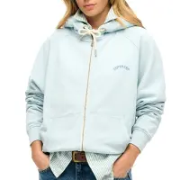 Superdry Femme Coton Logo Essential Sweat À Capuche Zippé À Manches Raglan, Bleu Clair, Taille: 40