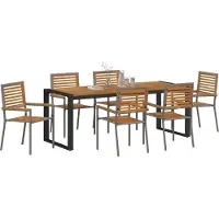 vidaXL Ensemble de jardin pour repas, 7 pièces, gris et marron, en résine tressée