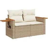 vidaXL Ensemble de jardin canapé 8 pièces avec coussins Beige Poly rotin Acacia
