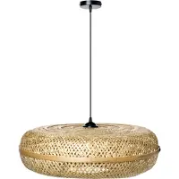 Beliani Suspension avec abat-jour en bambou naturel de style boho lampe ronde tressée pour salon et salle à manger