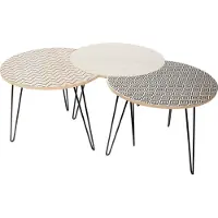 Home Deco Factory Trio De Tables Gigognes - Beige Et Noire - H. 36cm