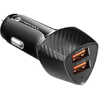 Forcell Chargeur allume-cigare CARBON USB QC 3.0 18W + USB QC 3.0 18W CC50-2A36W noir (Total 36W)