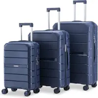 Sc SKYCASES Urban Adventurer - Ensemble de valises - 3 pièces - Serrure à chiffres - 232L - Roues pivotantes - Valise de voyage avec serrure de valise - Légère - Bleu foncé