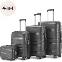 Sc SKYCASES Travelin' Charm 4-Piece Trolley Set - Hand Luggage & Check-in Suitcases - 32L/60L/98L - Number Lock - 360° Noiseless Wheels - Lightweight & Sturdy - Modern Design - Anthracite