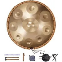 Vevor Tambour à Main 56 cm 9 Notes Tambour Handpan Tonalité Ré Mineur 432 Hz avec Bordure Tressée Mailloches Étui de Transport Instrument de Percussion Résistant pour Performances Professionnelles