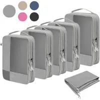Sc Skycases Travel Essentials Packing Cubes - Lot de 6 pièces - Organisateurs de compression de luxe en nylon de haute qualité - Peu encombrants et durables - Idéaux pour les voyages - Gris clair