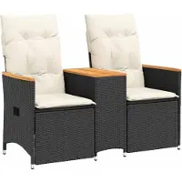 vidaXL Canapé de jardin 2 places réglable avec table noir Poly rotin