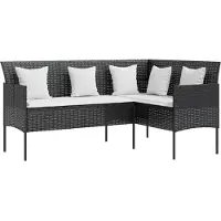 vidaXL Canapé en L avec coussins Poly rotin noir