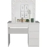 Top E Shop Coiffeuse TRISTON – blanc, design droit + miroir et éclairage LED