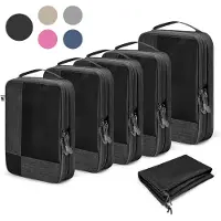 Sc Skycases Travel Essentials Packing Cubes - Lot de 6 pièces - Organisateurs de compression de luxe en nylon de haute qualité - Peu encombrant et durable - Idéal pour le voyage - Noir