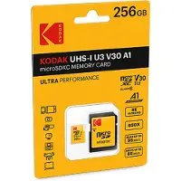 Kodak MicroSDXC Micro SDXC 256 Go UHS-I U3 V30 A1 + ADAPTATEUR