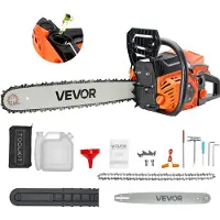 Vevor Tronçonneuse à essence 62 cm³, lame de 508 mm, puissance de 3,6 ch, vitesse de rotation max. 11 800 tr/min, pour l'abattage, l'élagage et le débroussaillage