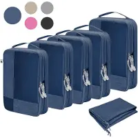 Sc Skycases Travel Essentials Packing Cubes - Lot de 6 pièces - Organisateurs de compression de luxe en nylon de haute qualité - Peu encombrant et durable - Idéal pour le voyage - Bleu foncé
