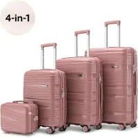 Sc SKYCASES Travelin' Charm 4-Piece Trolley Set - Hand Luggage & Check-in Suitcases - 32L/60L/98L - Number Lock - 360° Noiseless Wheels - Lightweight & Sturdy - Modern Design - Pink