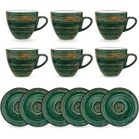 Wilmax England Wilmax, set de 6 tasses à espresso et soucoupes, 75 ml, porcelaine verte, WL-669533/AB6